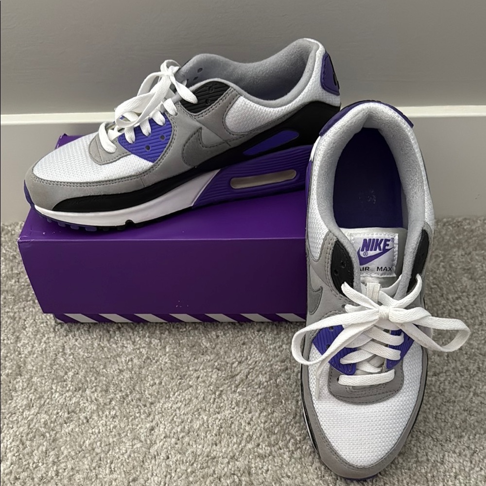 Nike Air Max Sneakers in White, Black, and Purple- only worn a couple times